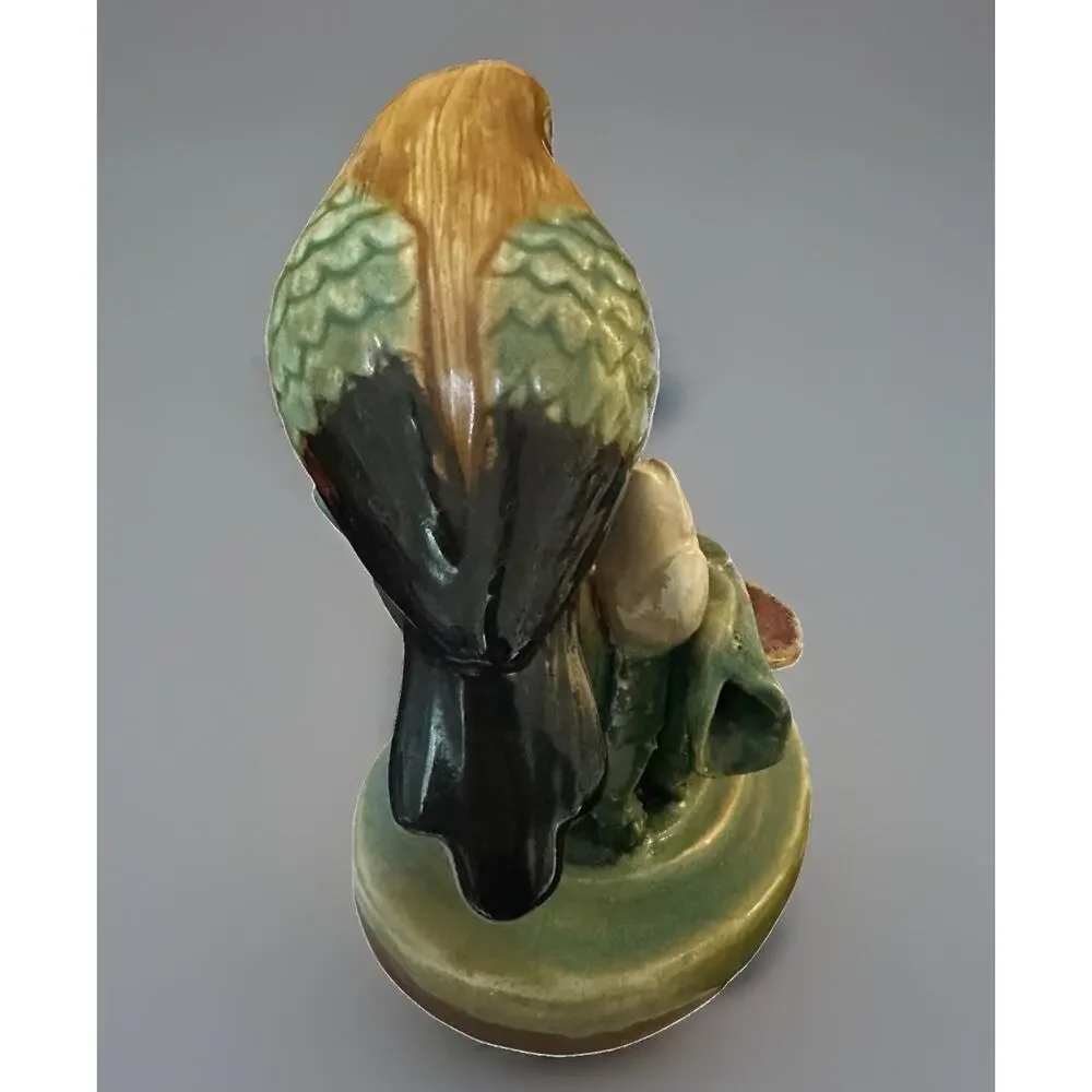 Antique Majolica Bird Perched On Water Lily By Or In Style Of Joseph Holdcroft